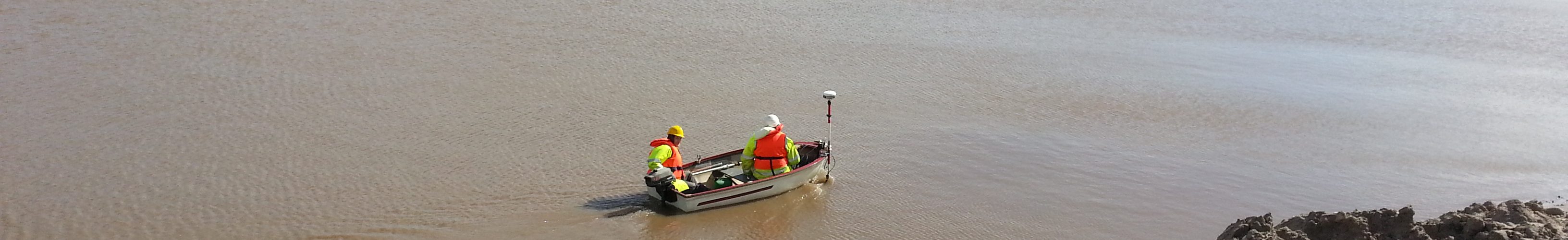 Sonar and GPS in use on a boat in a quarry